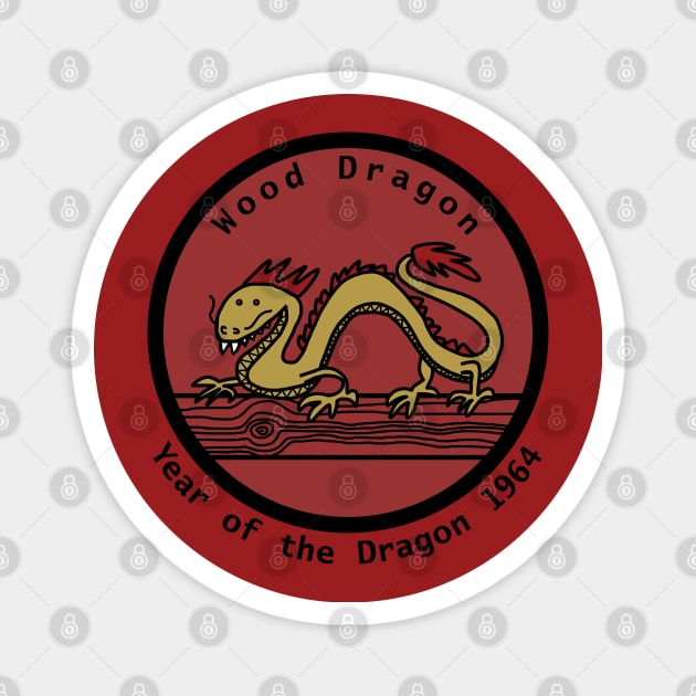 Year of the Dragon 1964 Wood Dragon Magnet by ellenhenryart